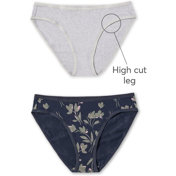 Women's Organic Cotton Bikini Underwear 2 Pack High Cut Leg Comfort - Picture 3 of 5